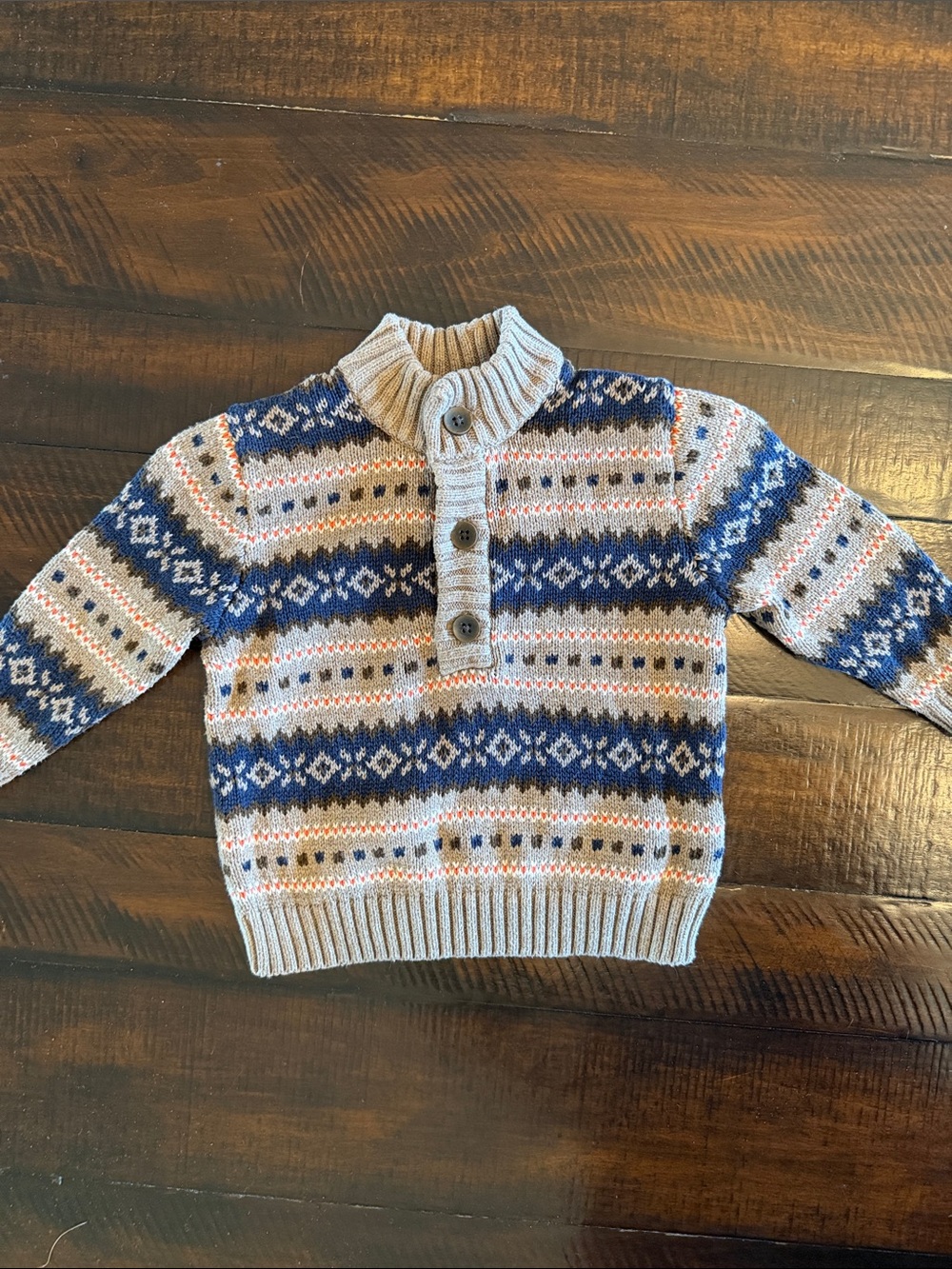 2 Kids Fair Isle Button Knit Sweater - Beige & Cream and Grey and Maroon - Picture 2 of 7